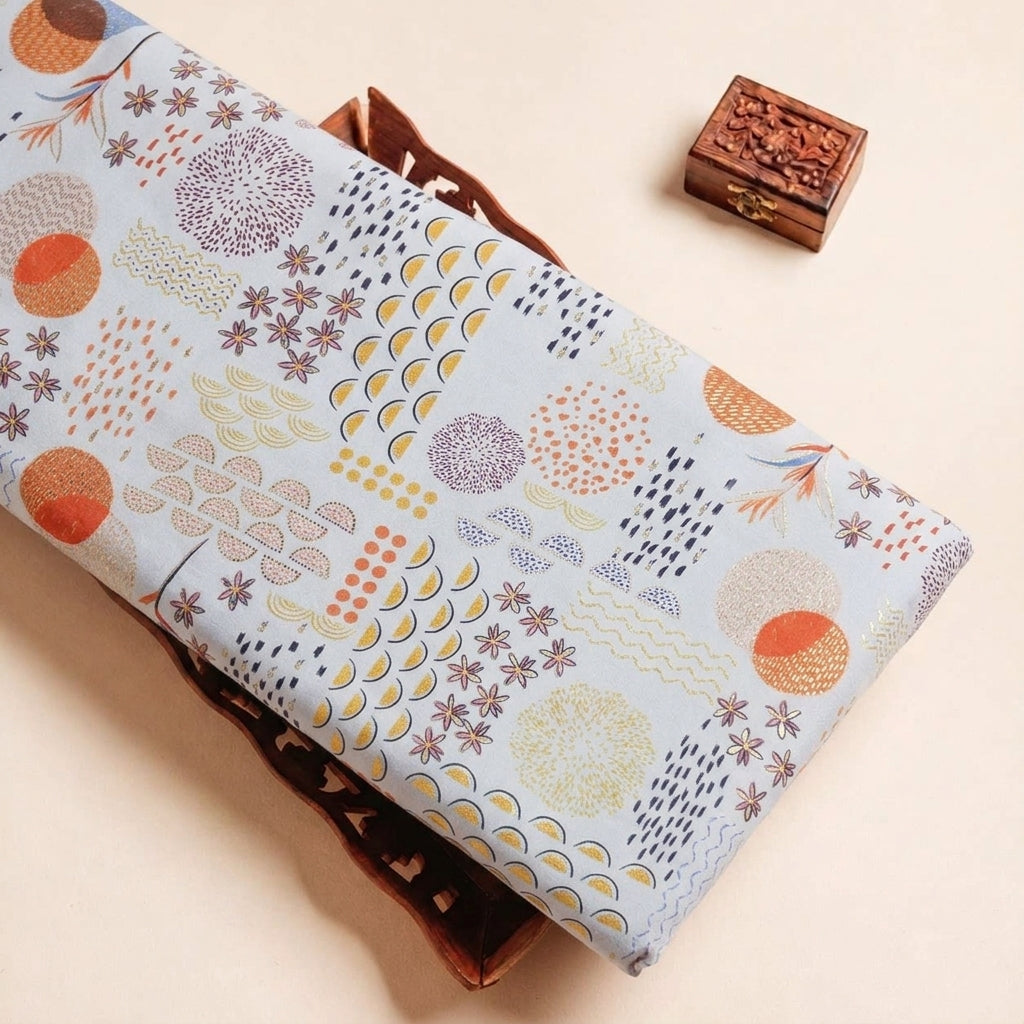 Folded Cream Foil Print Satin Fabric Highlighting Foil and Texture