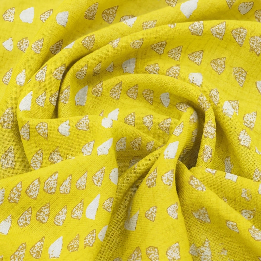 Swirled Printed Yellow Printed Cotton Fabric