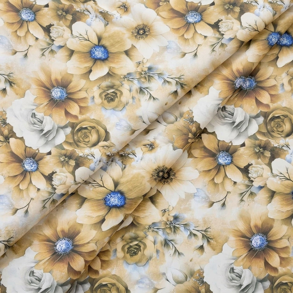 Folded Floral Yellow Floral Georgette Fabric