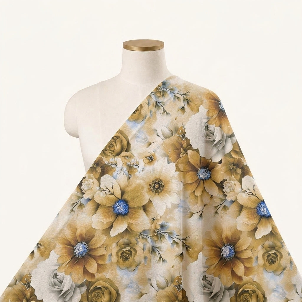 Floral Yellow Floral Georgette Fabric Draped as a saree