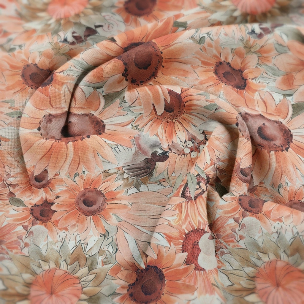 Swirled Floral Orange Floral Georgette Fabric