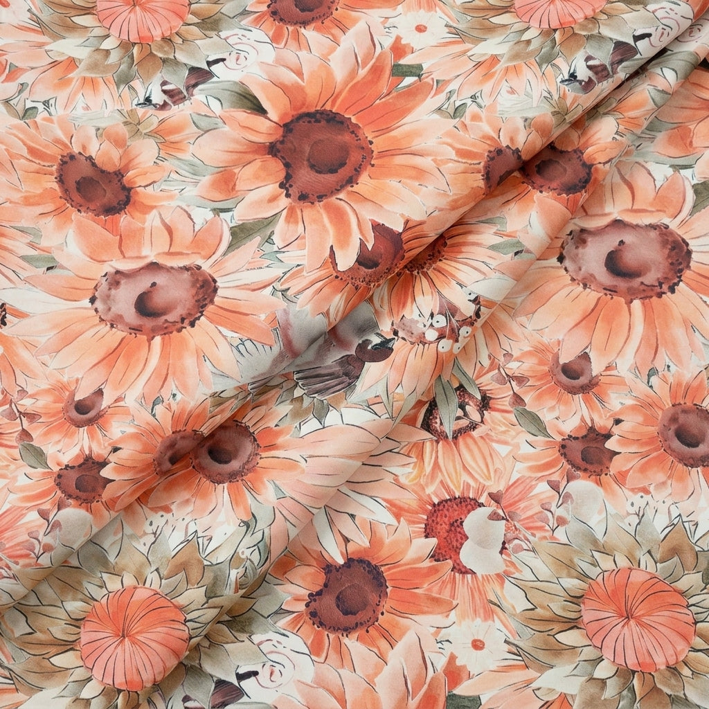Folded Floral Orange Floral Georgette Fabric