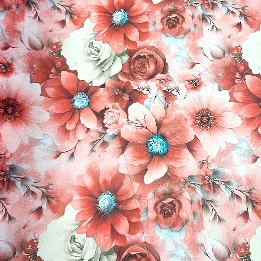Red Floral Georgette Fabric - EB10350 - EB10350 - Flat fabric