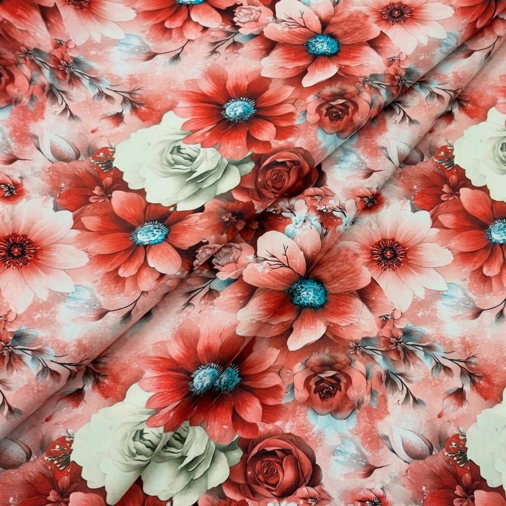 Folded Floral Red Floral Georgette Fabric