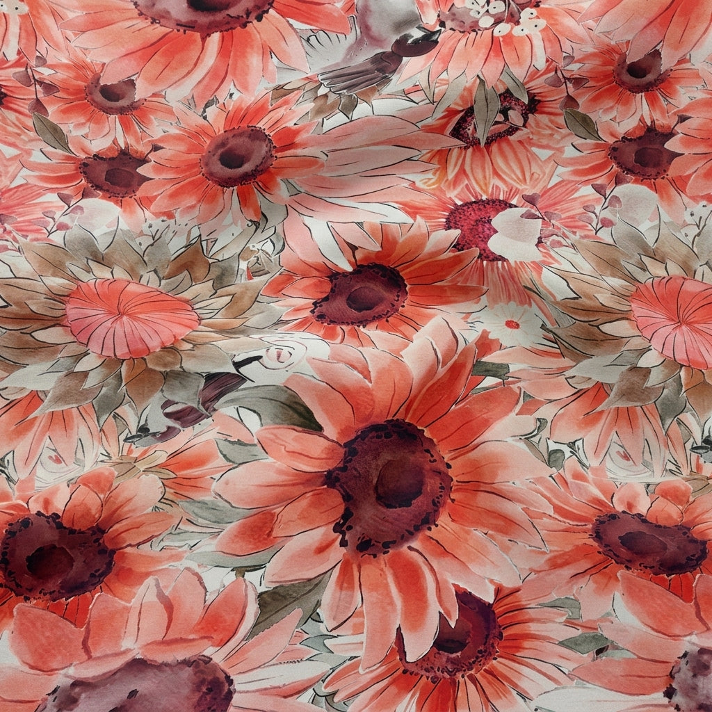 Swirled Floral Red Floral Georgette Fabric