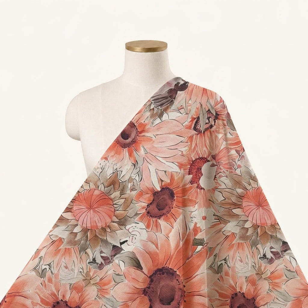 Floral Red Floral Georgette Fabric Draped as a saree