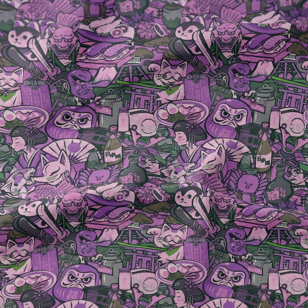 Swirled Printed Purple Printed Crepe Fabric