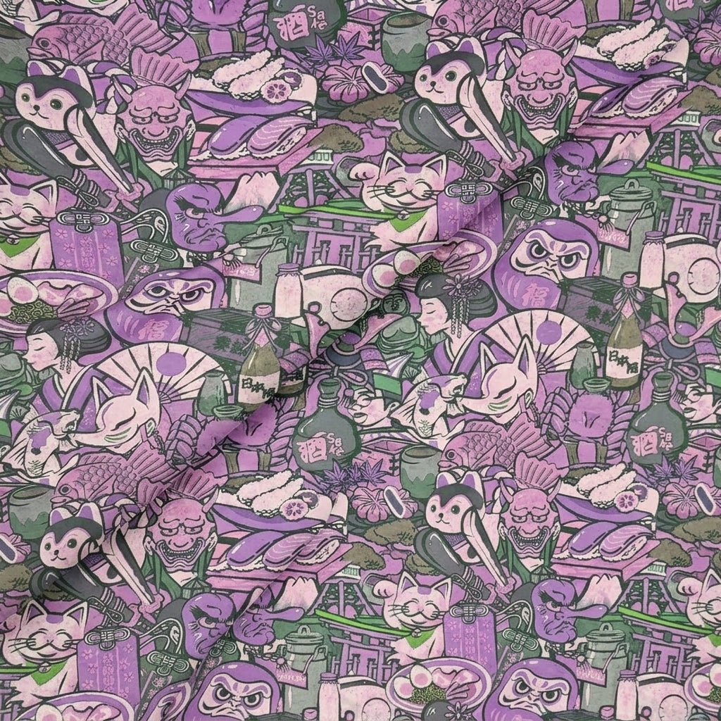 Folded Printed Purple Printed Crepe Fabric