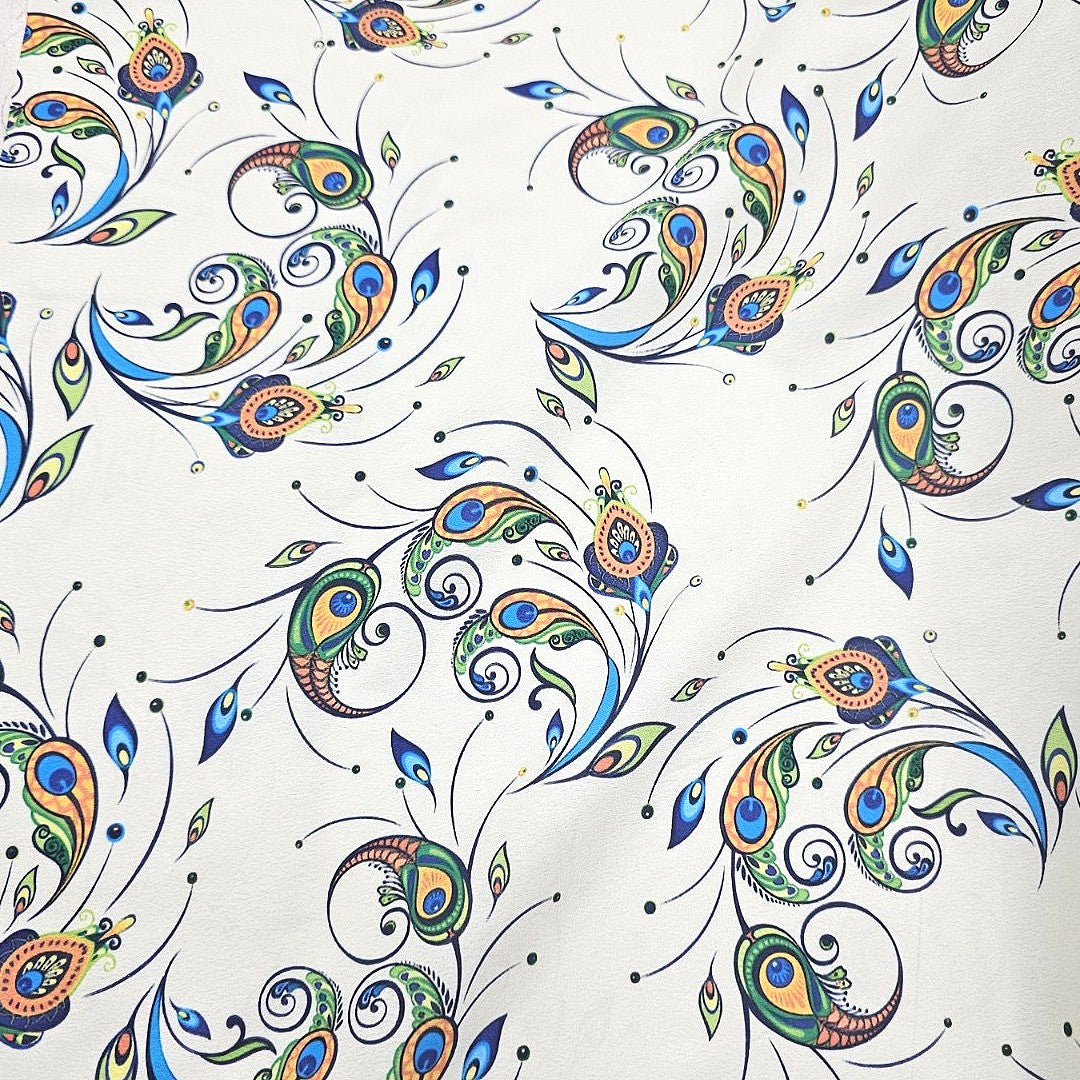 Cream Paisley Crepe Fabric - EB10395 - EB10395 - Flat fabric