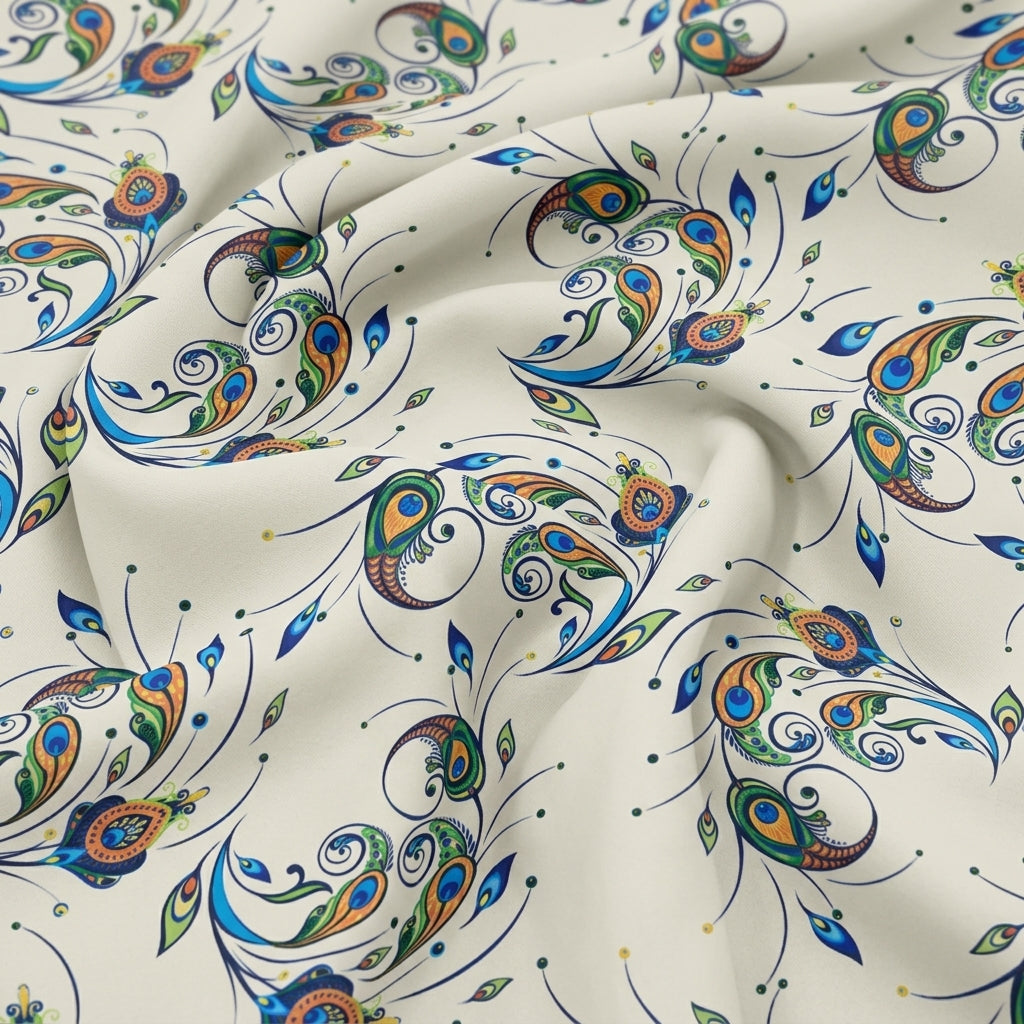 Swirled Paisley Cream Paisley Crepe Fabric