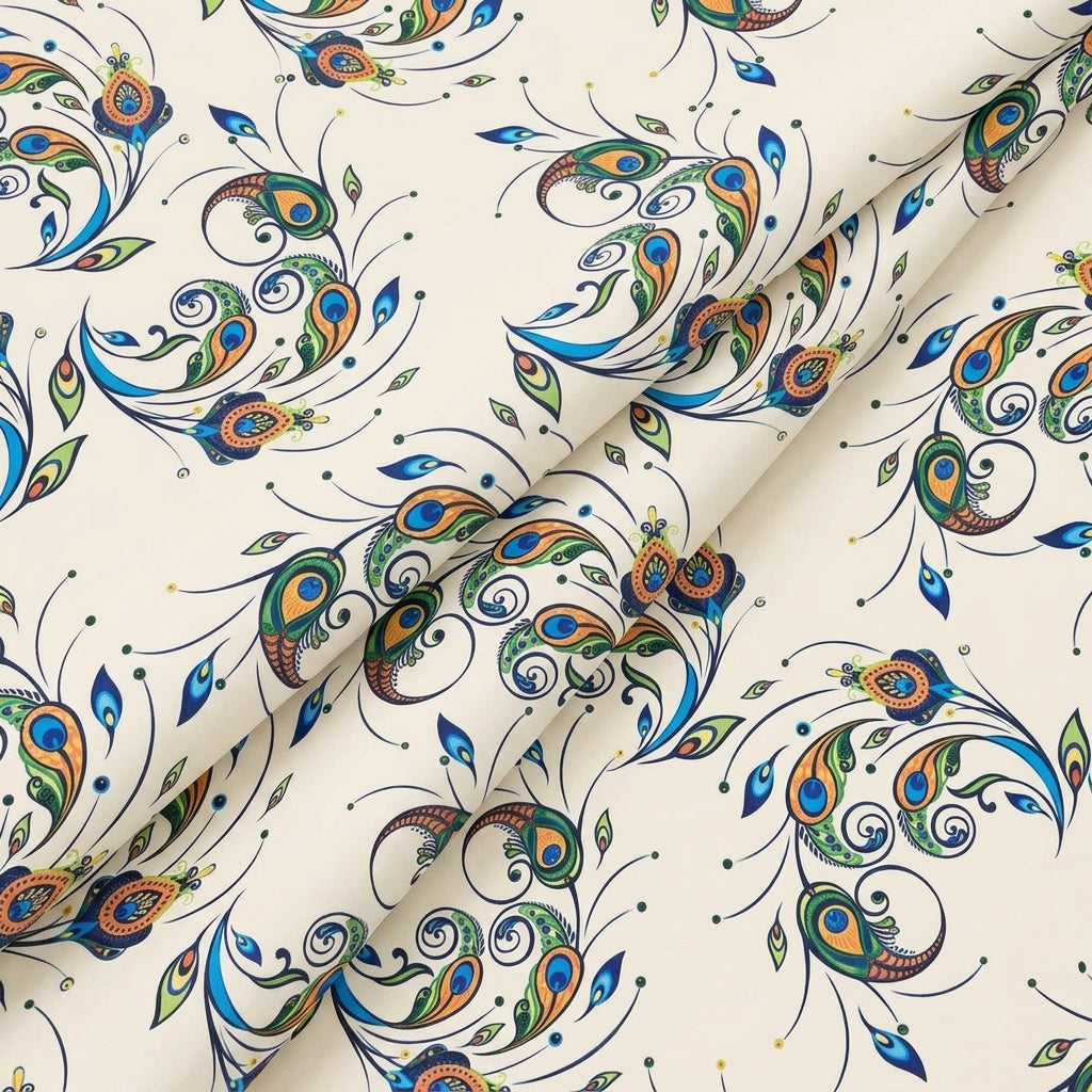 Folded Paisley Cream Paisley Crepe Fabric