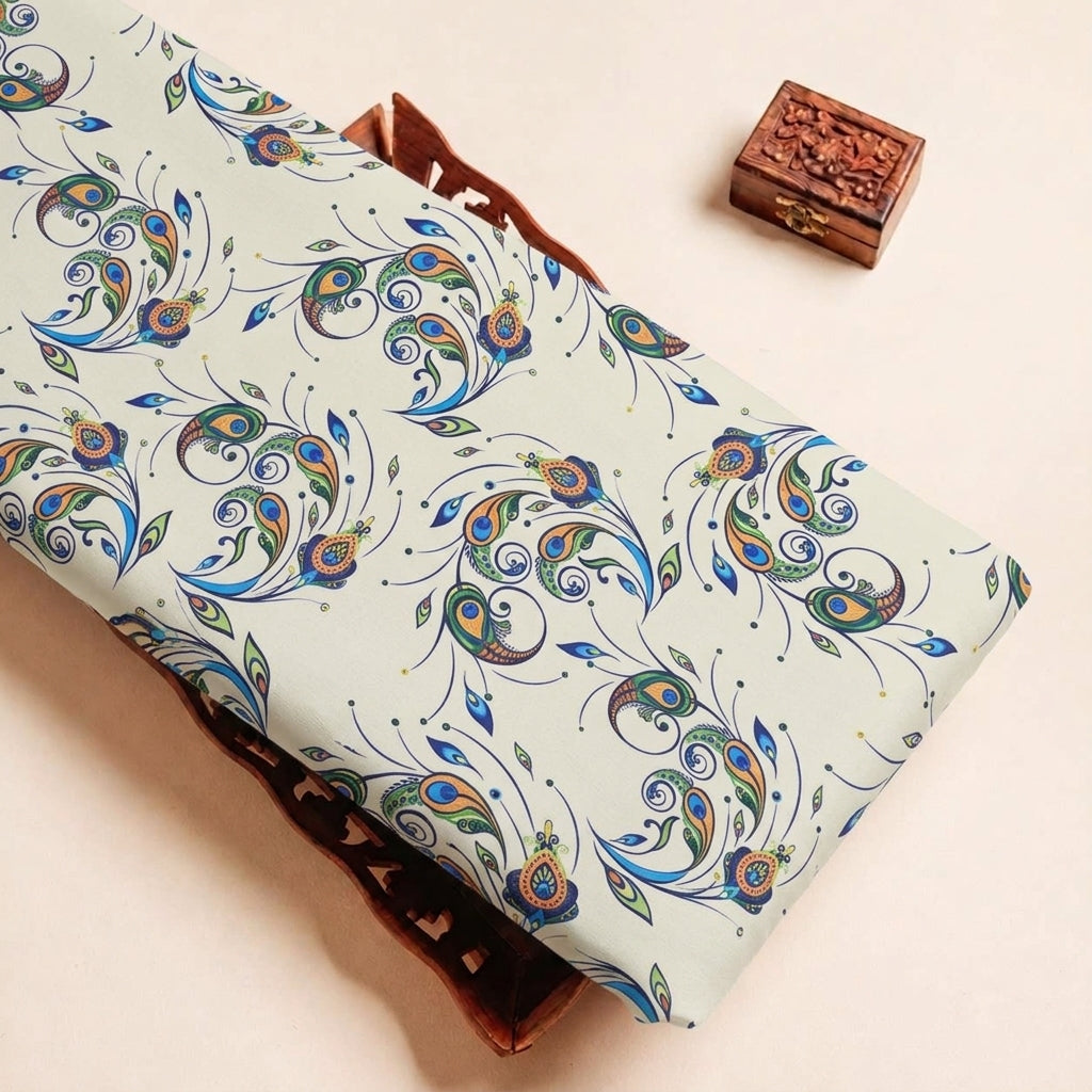 Folded Cream Paisley Crepe Fabric Highlighting and Texture