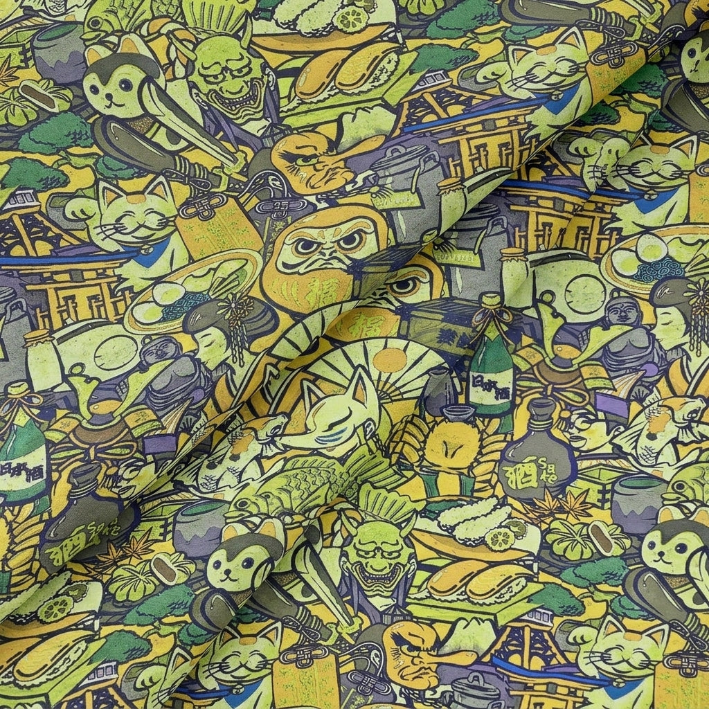 Folded Printed Green Printed Crepe Fabric