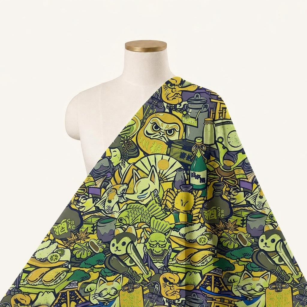Printed Green Printed Crepe Fabric Draped as a saree