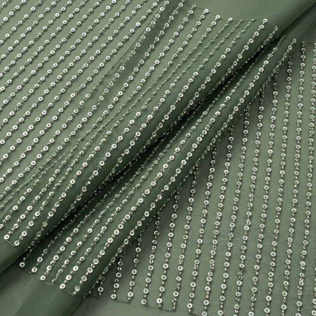 Folded Embroidery Dark Green Embroidery Net Fabric