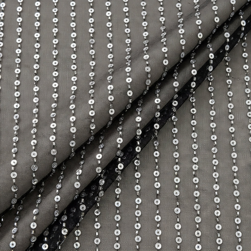 Folded Embroidery Black Embroidery Net Fabric