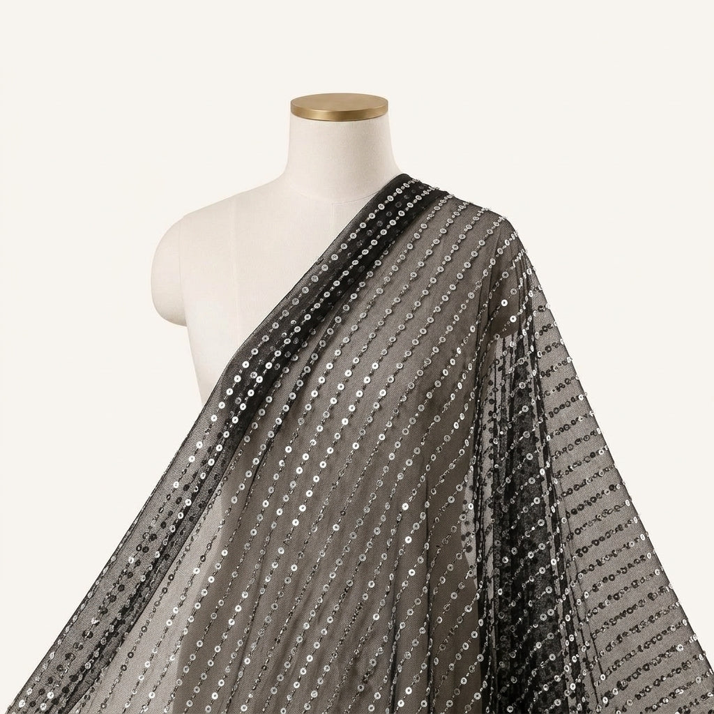 Embroidery Black Embroidery Net Fabric Draped as a saree