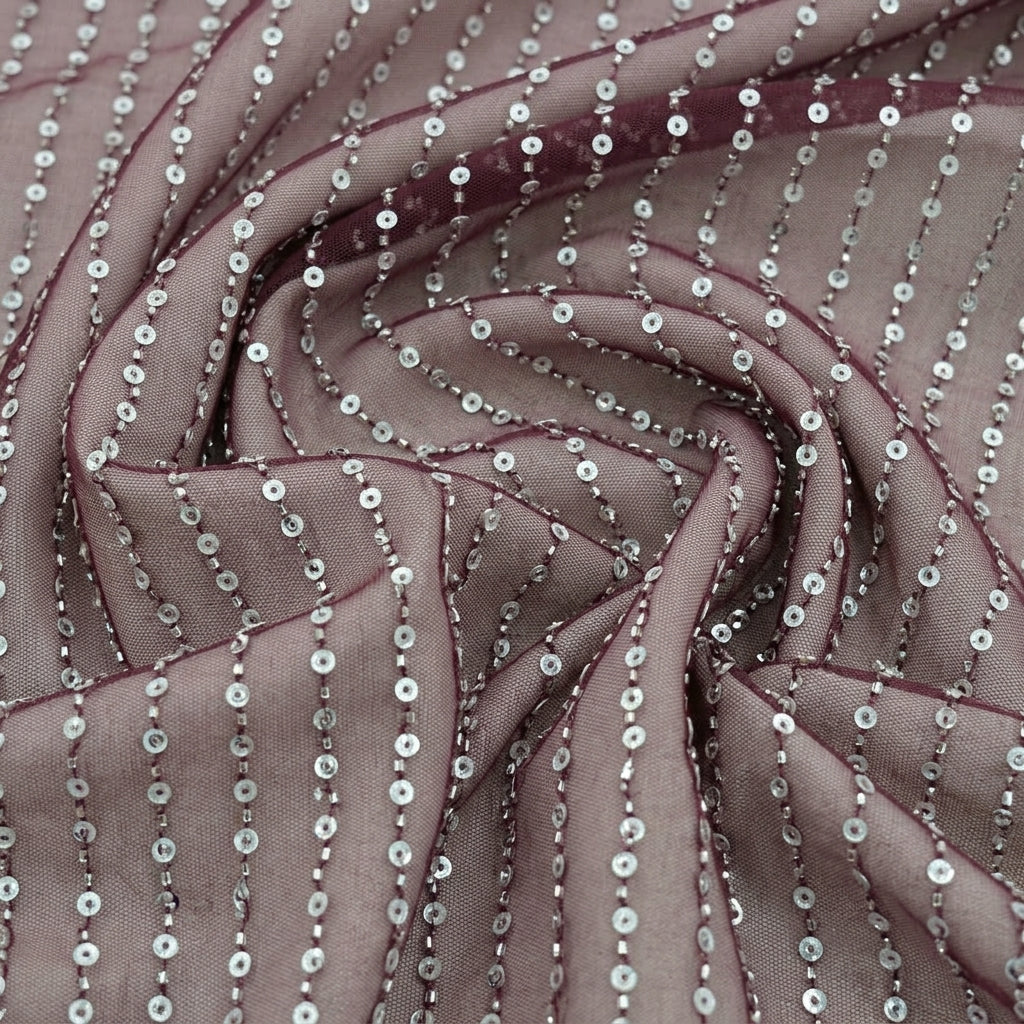 Swirled Embroidery Wine Embroidery Net Fabric