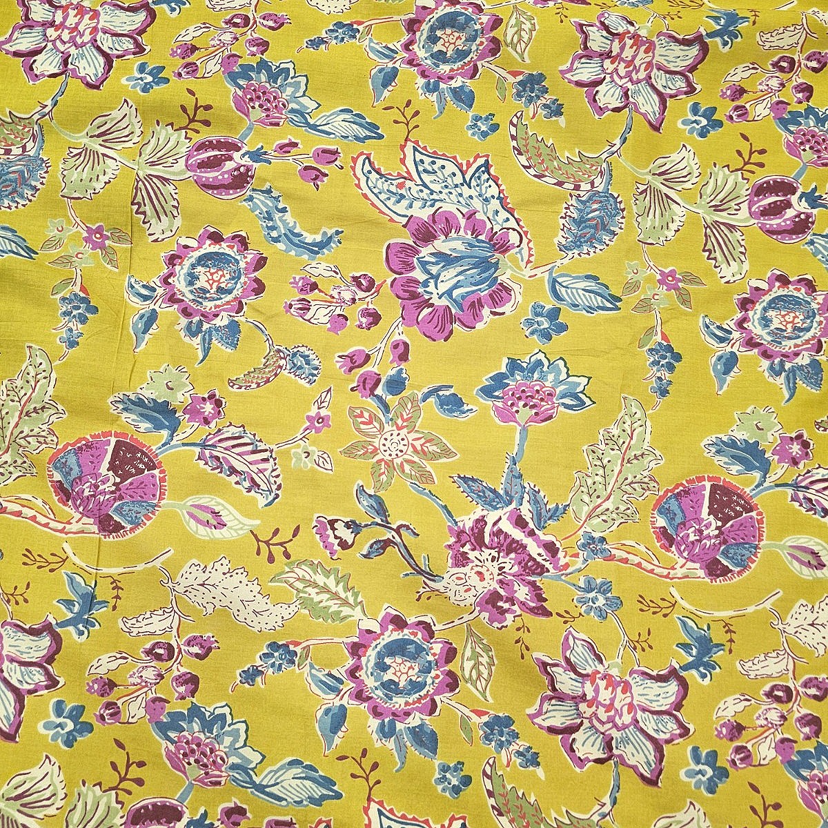 Yellow Floral Cotton Fabric - EB10517 - EB10517 - Flat fabric
