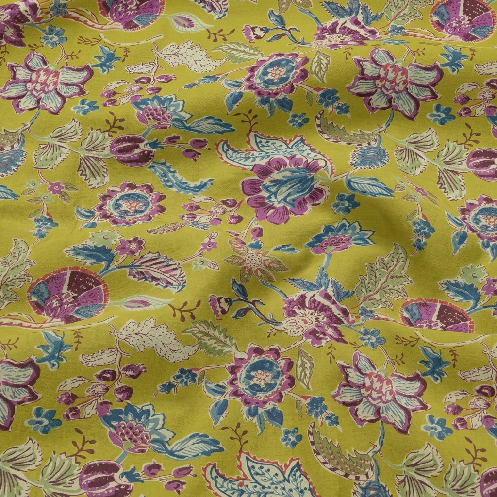 Swirled Floral Yellow Floral Cotton Fabric