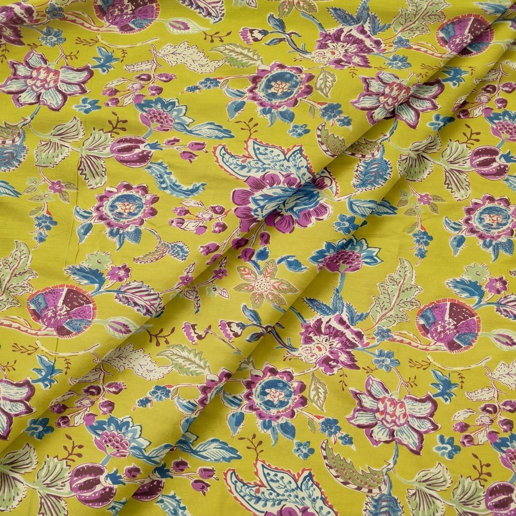 Folded Floral Yellow Floral Cotton Fabric