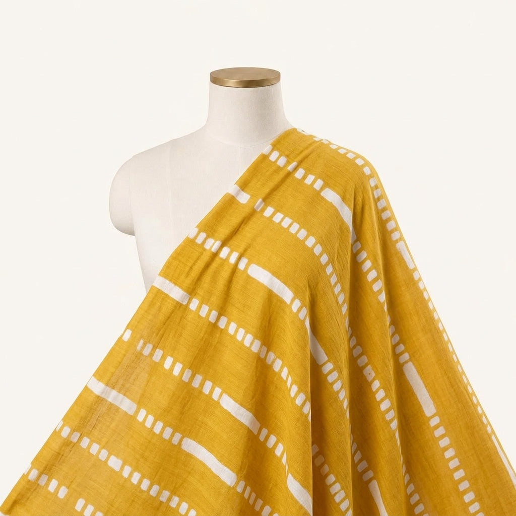 Stripes Yellow Stripes Cotton Fabric Draped as a saree