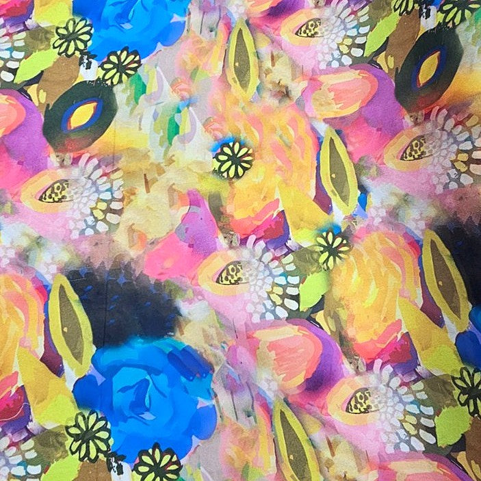Multicolor Floral Satin Fabric - EB10668 - EB10668 - Flat fabric