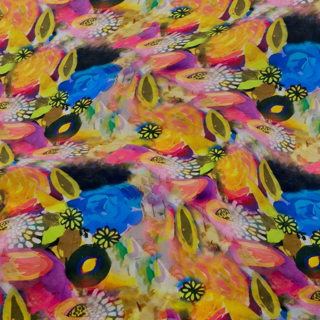 Swirled Floral Multicolor Floral Satin Fabric