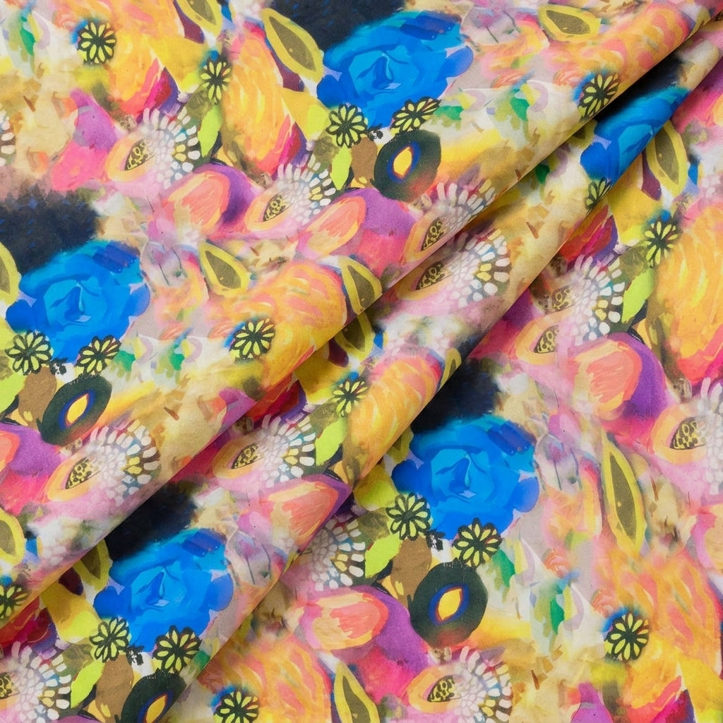 Folded Floral Multicolor Floral Satin Fabric