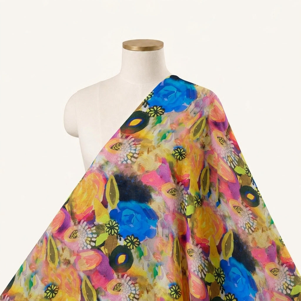 Floral Multicolor Floral Satin Fabric Draped as a saree