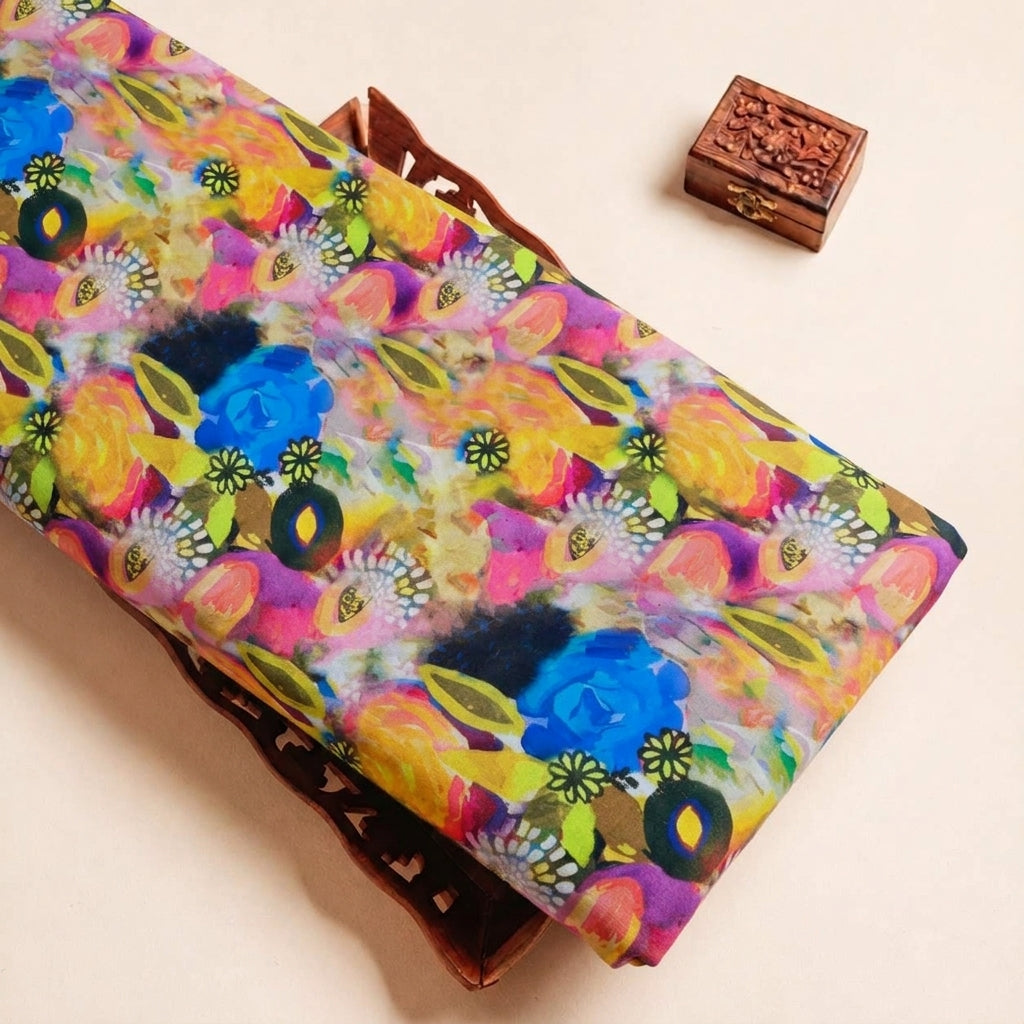 Folded Multicolor Floral Satin Fabric Highlighting and Texture