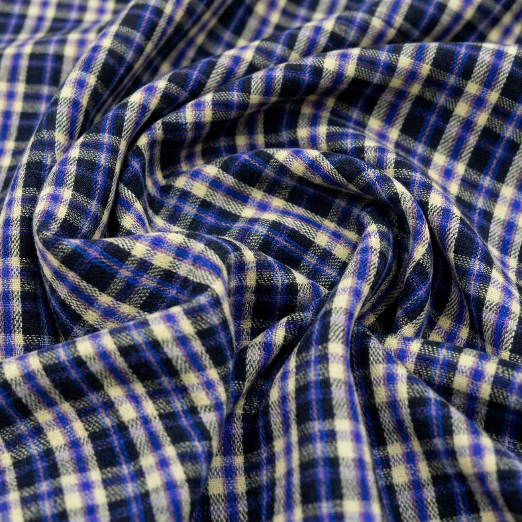 Swirled Checked Multicolor Checked Cotton Fabric