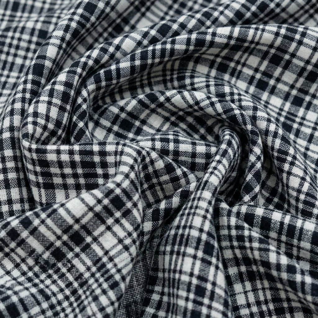 Swirled Checked White Checked Cotton Fabric