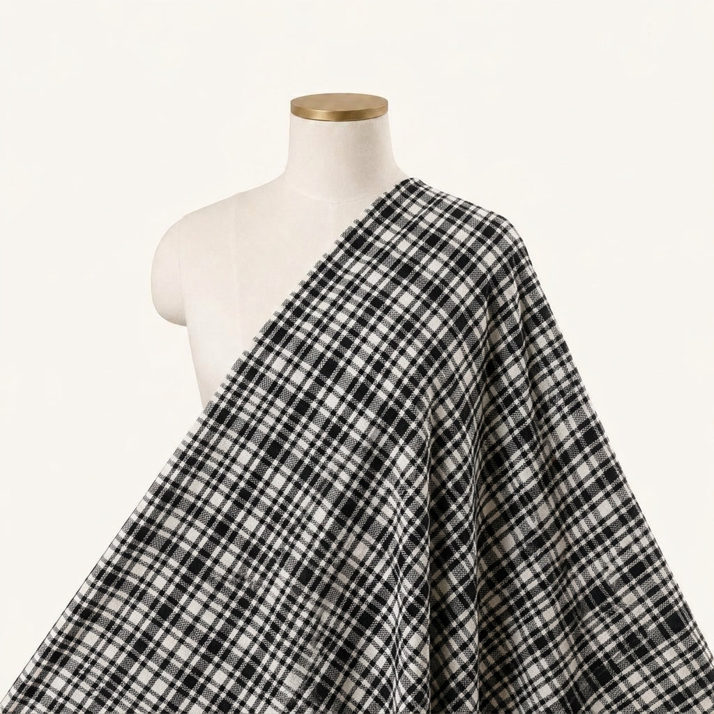 Checked White Checked Cotton Fabric Draped as a saree