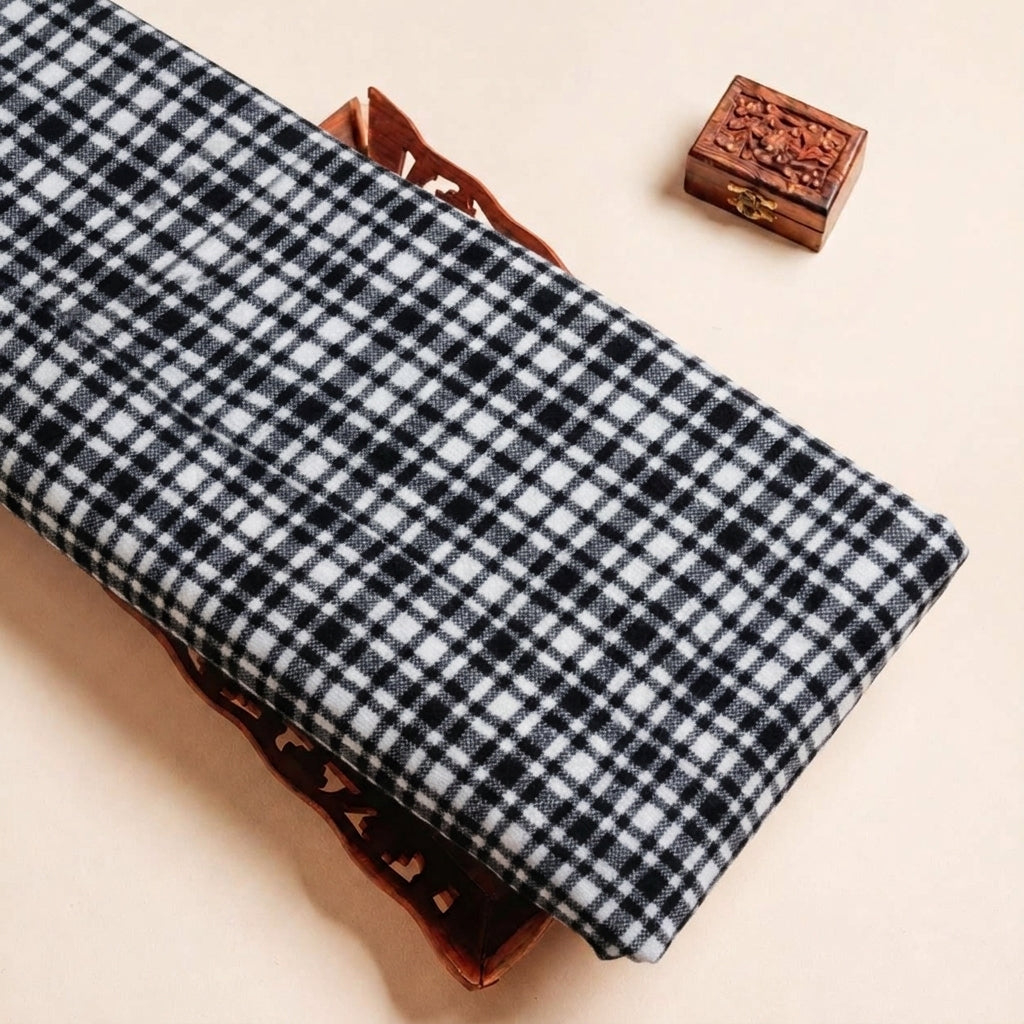 Folded White Checked Cotton Fabric Highlighting and Texture