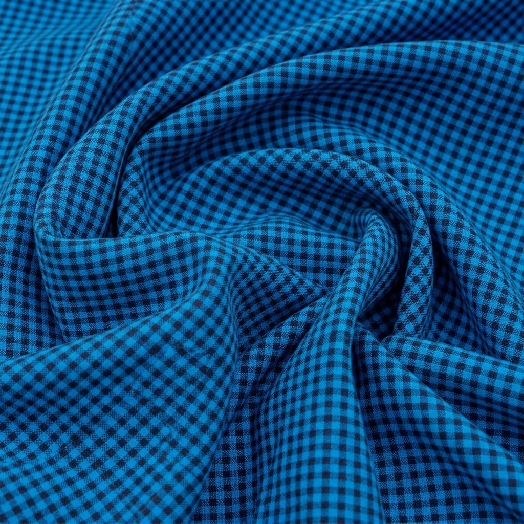 Swirled Checked Blue Checked Cotton Fabric