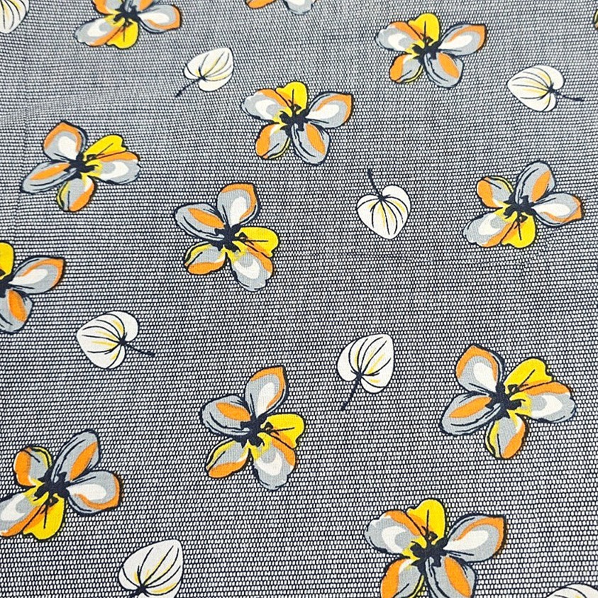 Grey Floral Cotton Fabric - EB10822 - Flat fabric