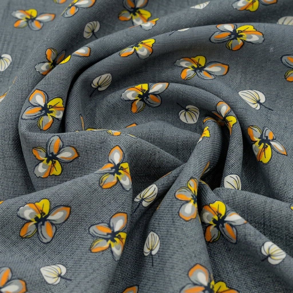 Swirled Floral Grey Floral Cotton Fabric