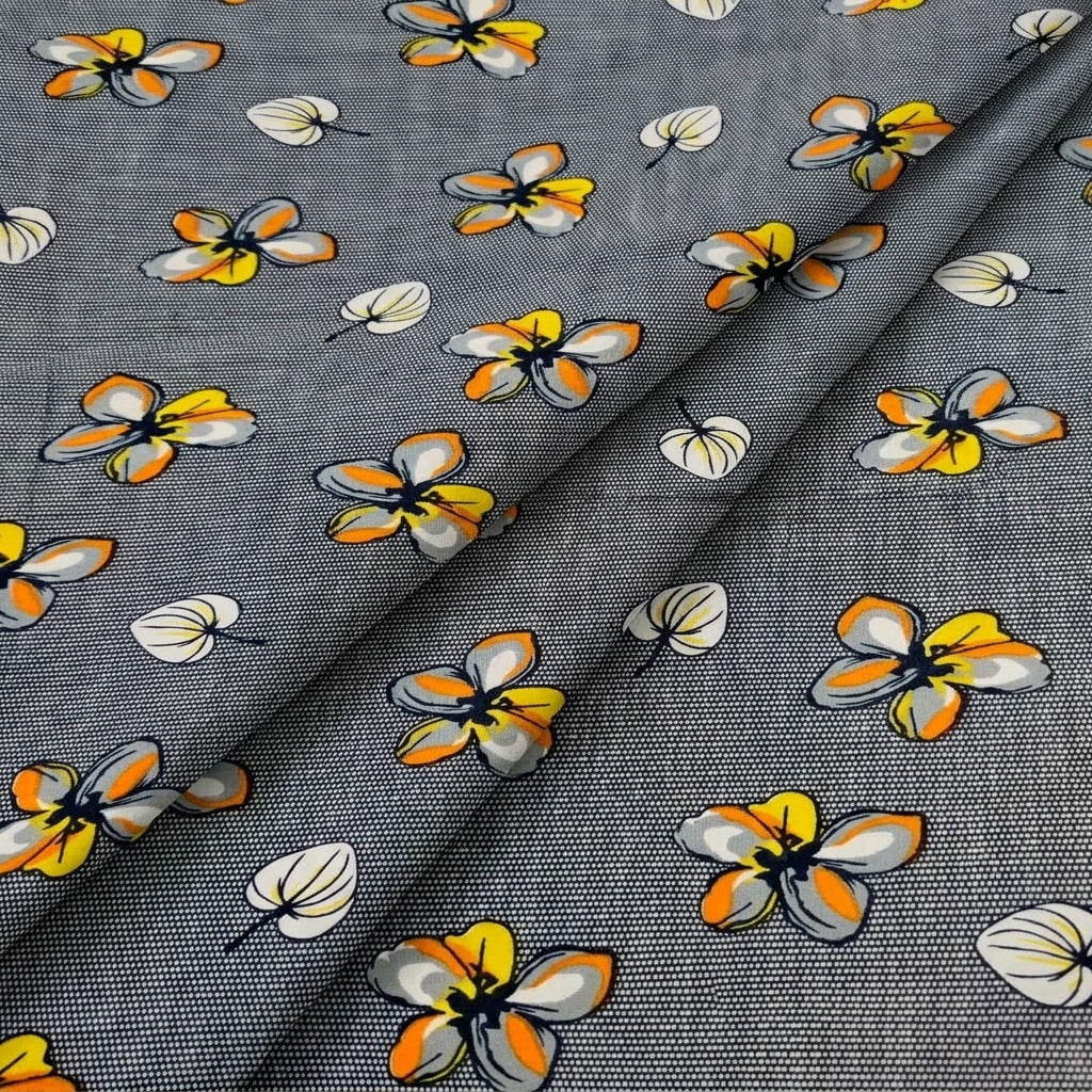 Folded Floral Grey Floral Cotton Fabric