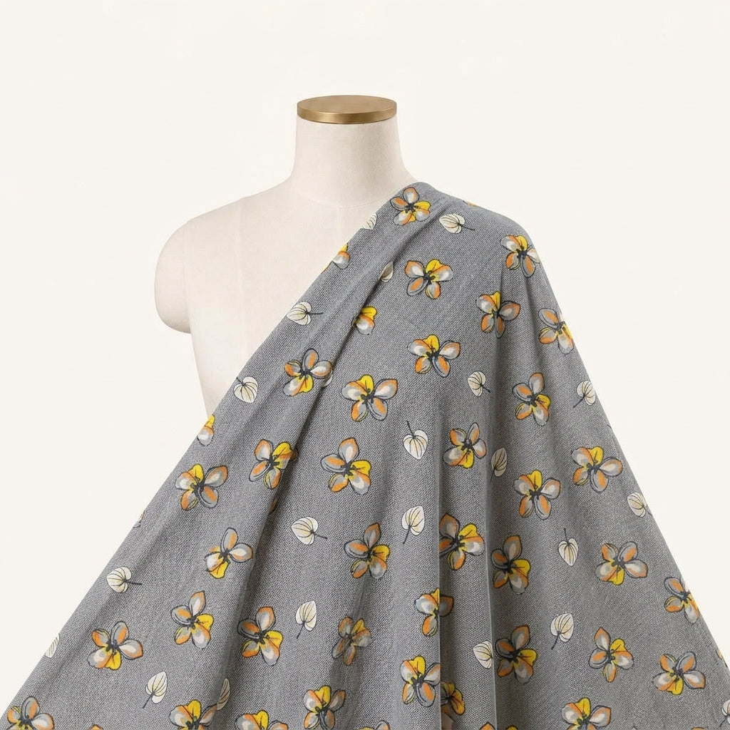 Floral Grey Floral Cotton Fabric Draped as a saree