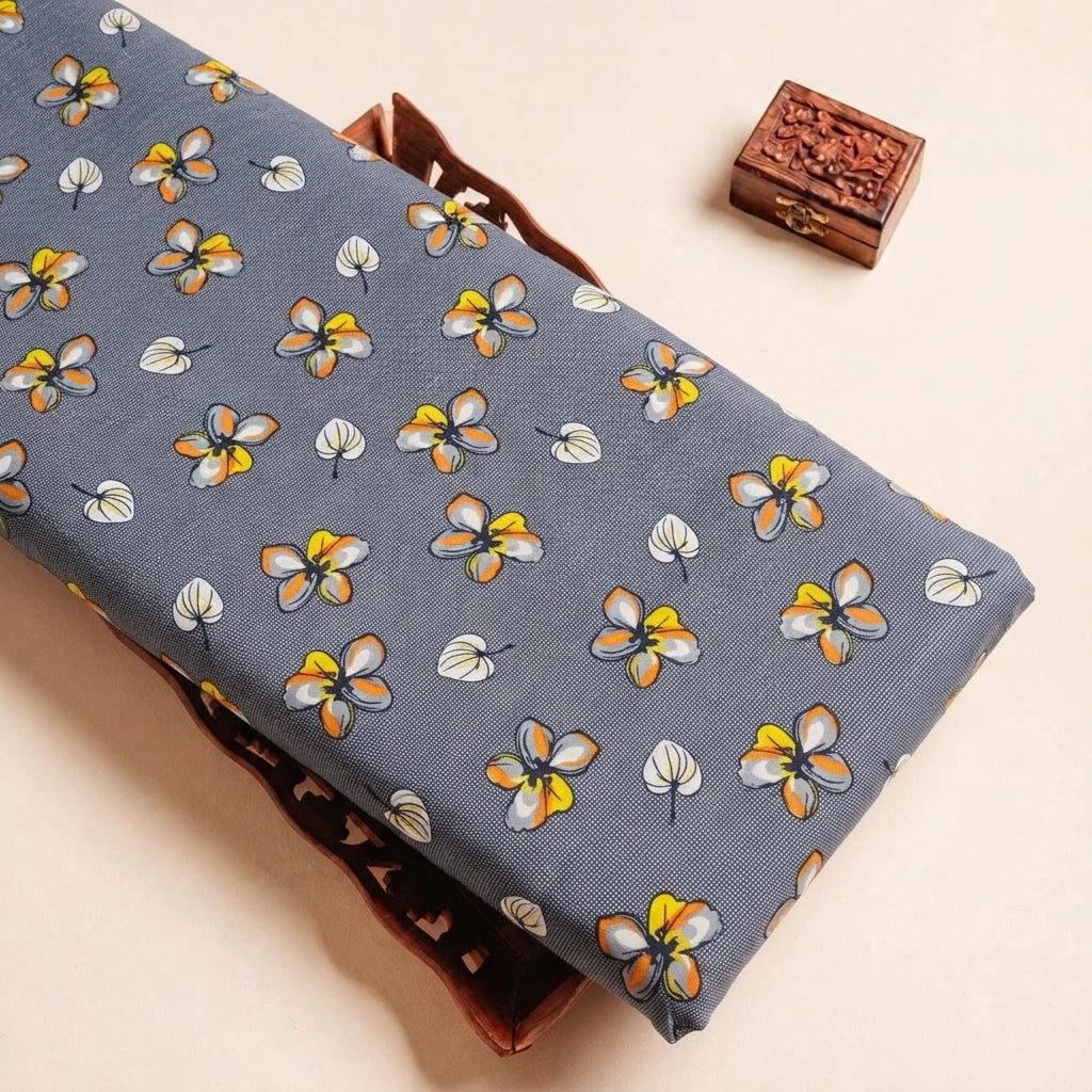 Grey Floral Cotton Fabric - EB10822 - tray_3