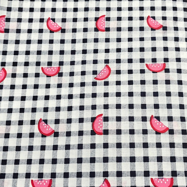 White Checked Cotton Fabric - EB10823 - Flat fabric