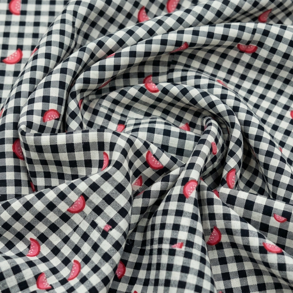 Swirled Checked White Checked Cotton Fabric