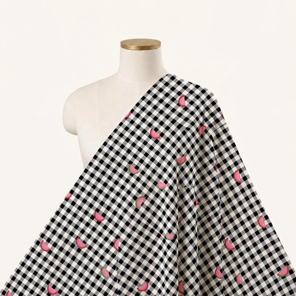Checked White Checked Cotton Fabric Draped as a saree