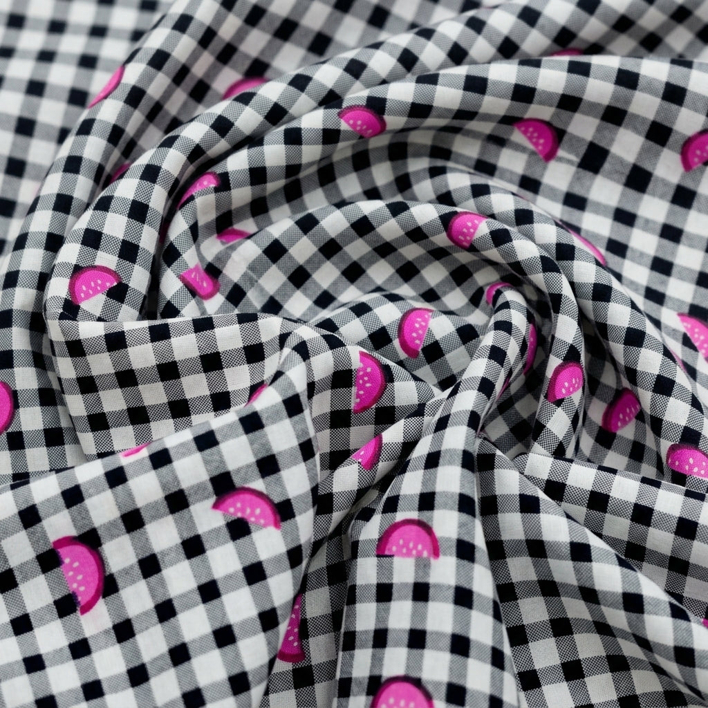 Swirled Checked White Checked Cotton Fabric