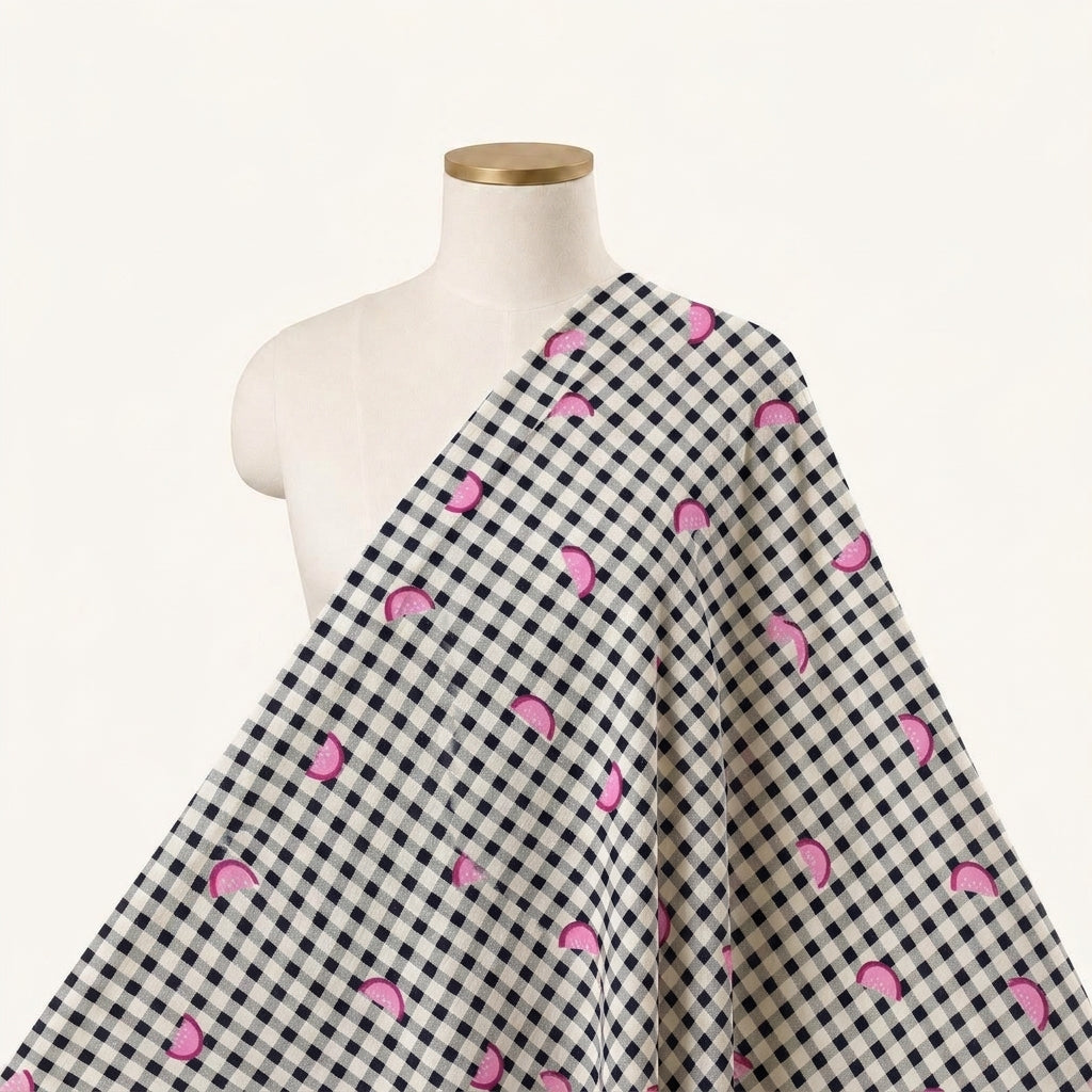 Checked White Checked Cotton Fabric Draped as a saree