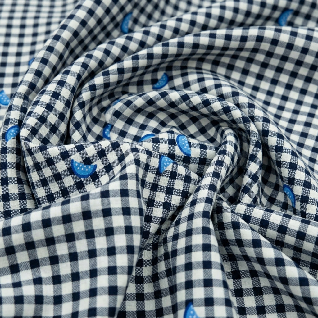 Swirled Checked White Checked Cotton Fabric