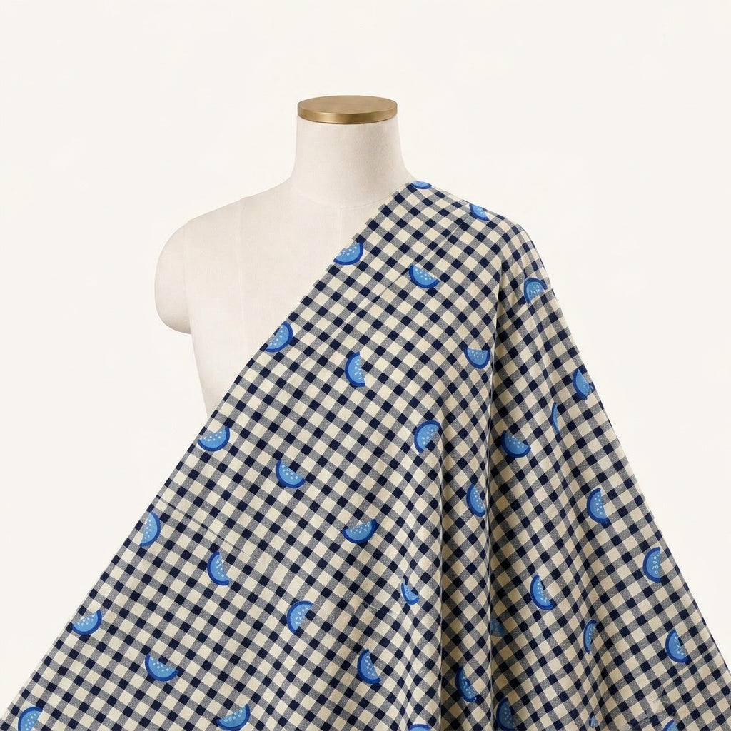 Checked White Checked Cotton Fabric Draped as a saree