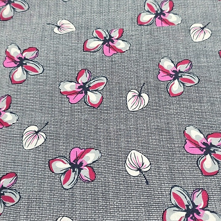 Grey Floral Cotton Fabric - EB10838 - Flat fabric