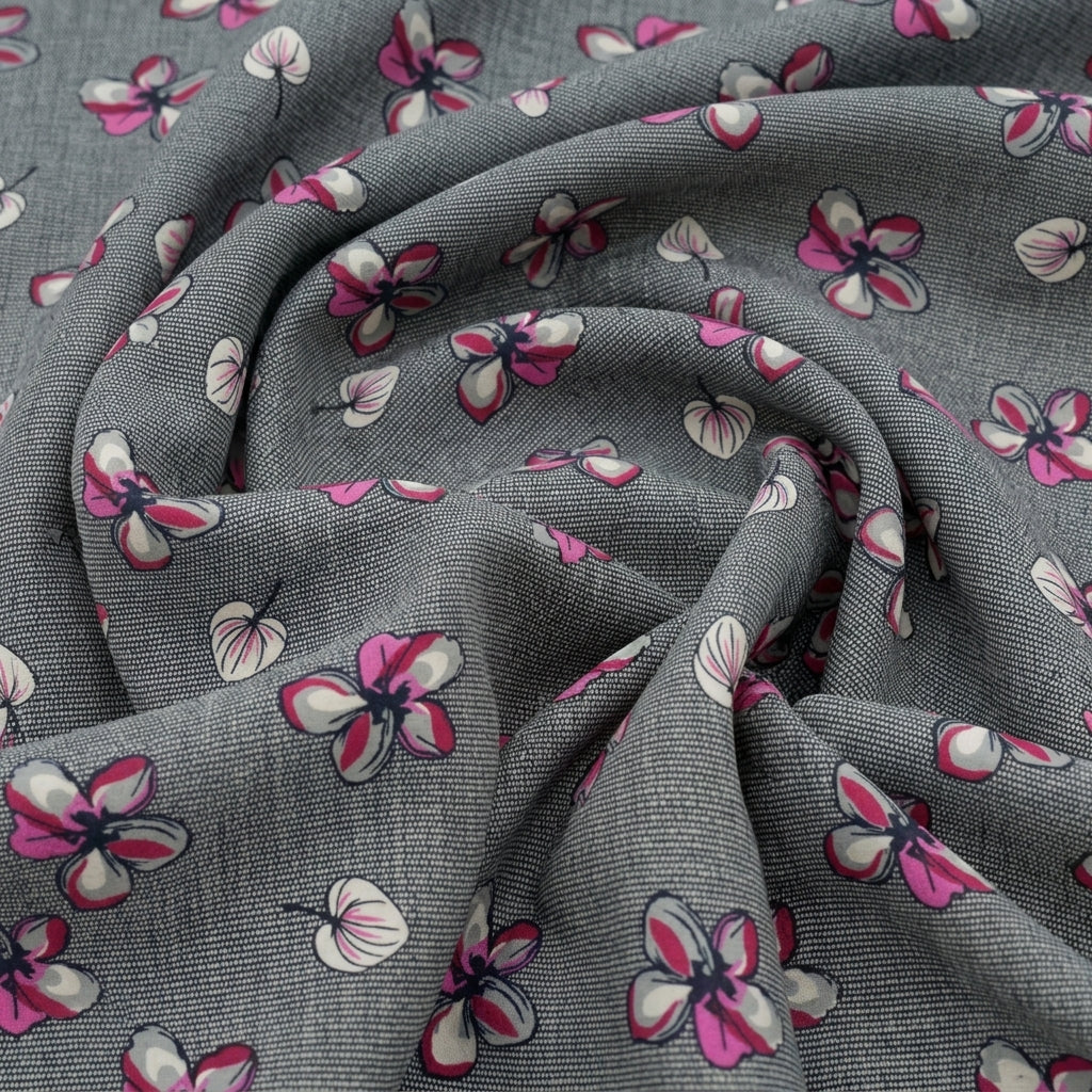 Swirled Floral Grey Floral Cotton Fabric